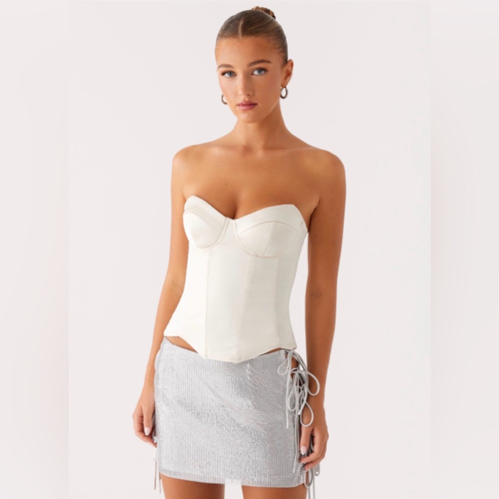 Peppermayo Satin Strapless Bustier Corset - Ivory